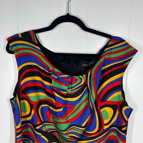 Peach Velvet New York Sleeveless Multi Color Abstract Plus Size Sheath Dress 14 - Picture 3 of 8